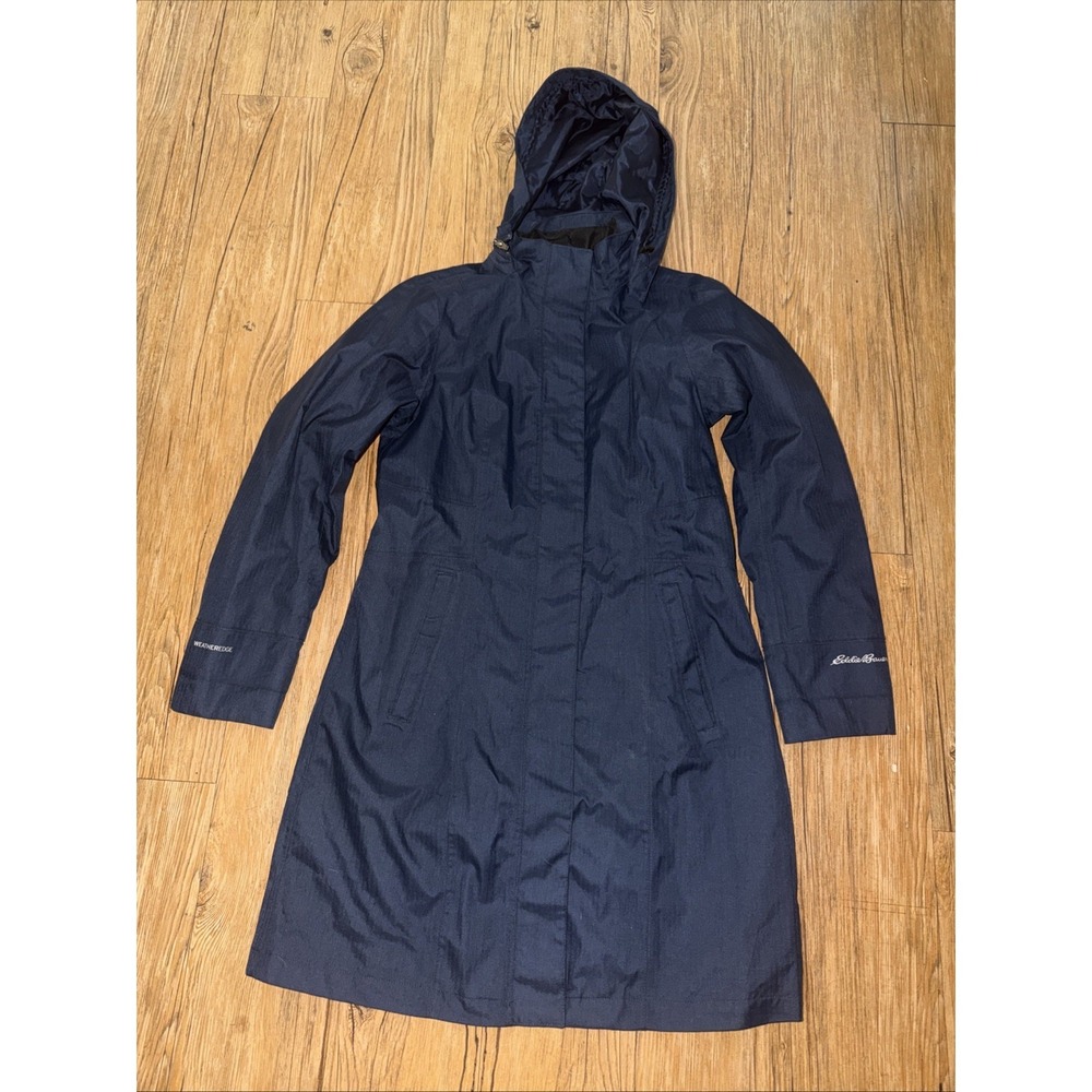 Eddie Bauer WeatherEdge Long Rain Jacket Insulated Womens Size Petite Small Blue
